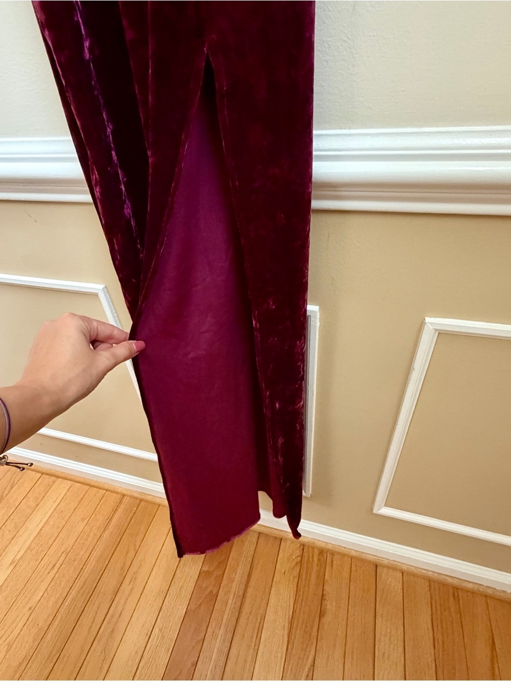 Lulu's Love & Memories Burgundy Velvet Maxi Dress Side Slit NWT - Picture 6 of 10